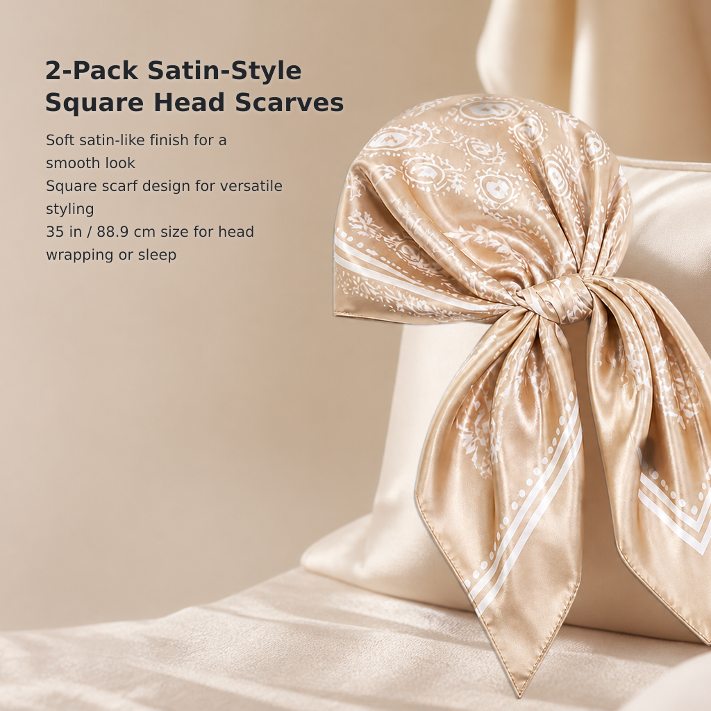 2-Piece Women’s Satin Square Scarf Set
